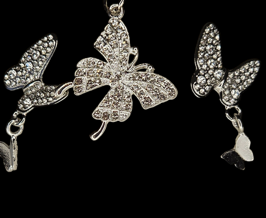 Silver butterfly necklace and earrings set #2